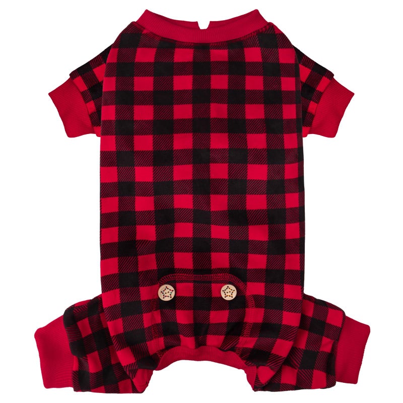 KYEESE Dog Pajamas Red Buffalo Check Puppy Pjs Comfy Doggie Costume Velvet 4 Legs Pet Jammies Stretchy Dogs Clothes Warm Pet Pjs Soft Dog Pajamas for Small Dogs,S - Image 1
